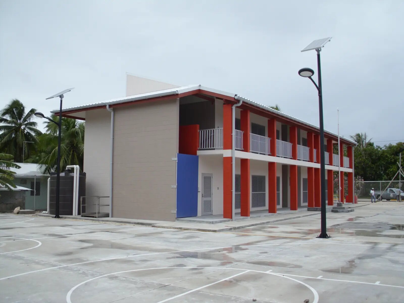 Solar street lights used around a public school facility