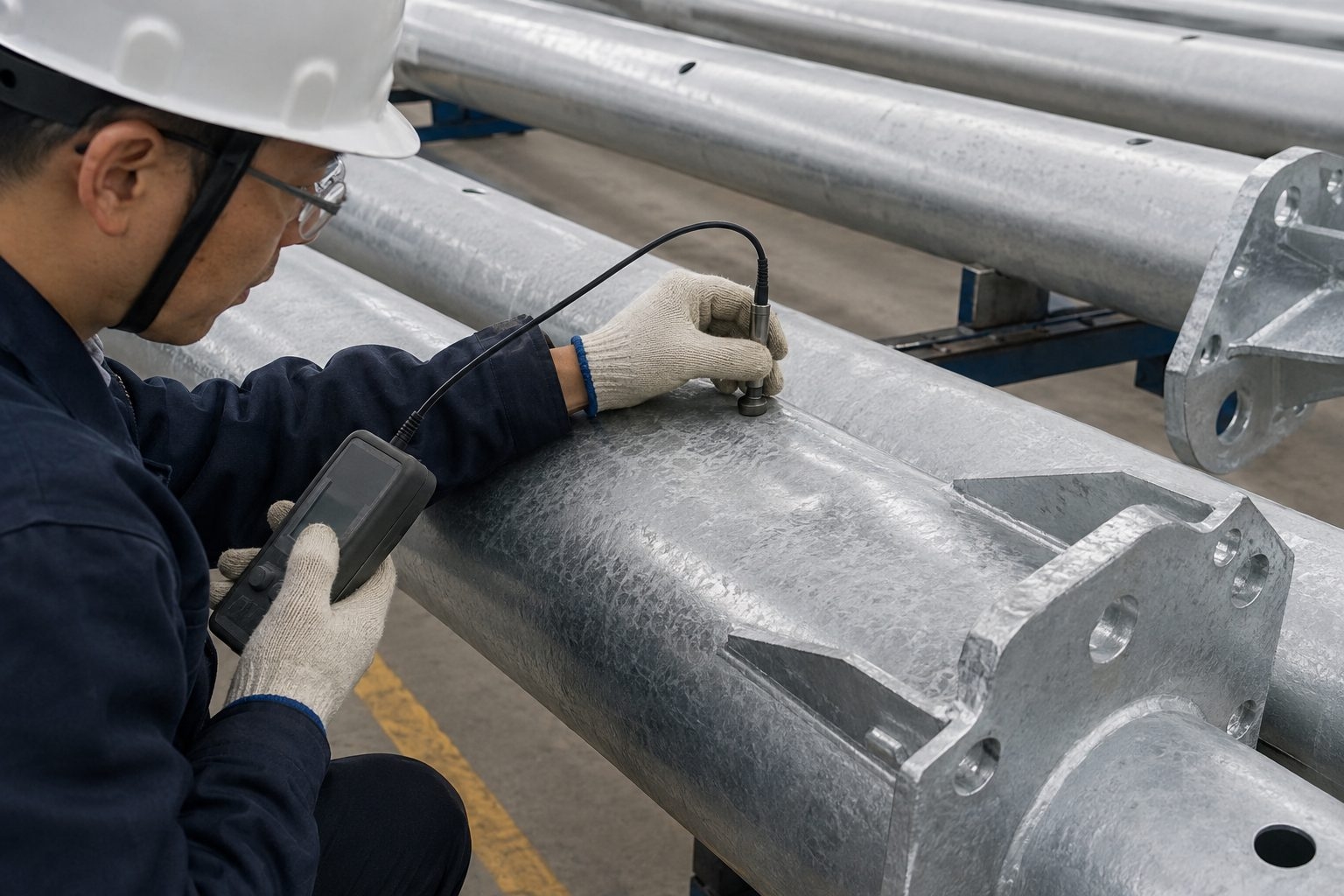 Coating inspection on hot-dip galvanized traffic signal pole components