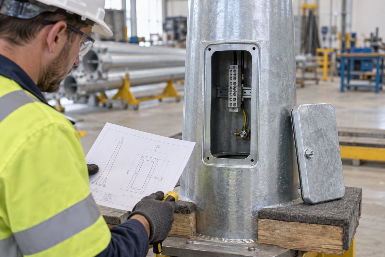 Street light pole access door and mounting hardware interface
