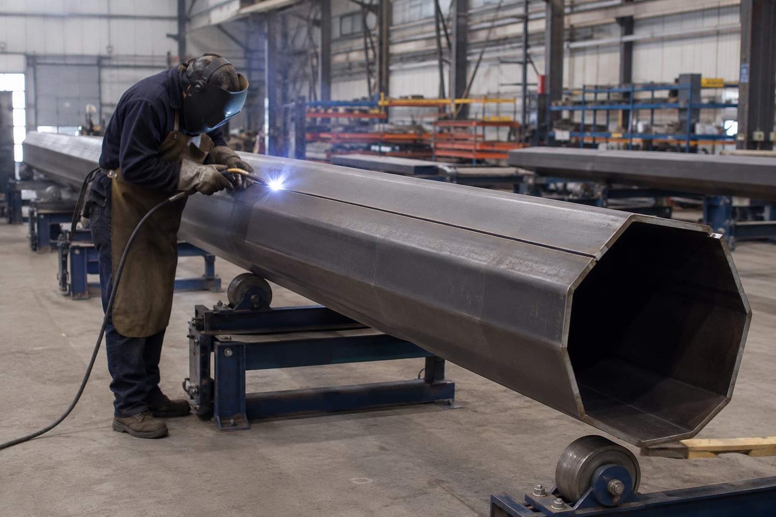 Longitudinal seam welding for direct burial pole shaft