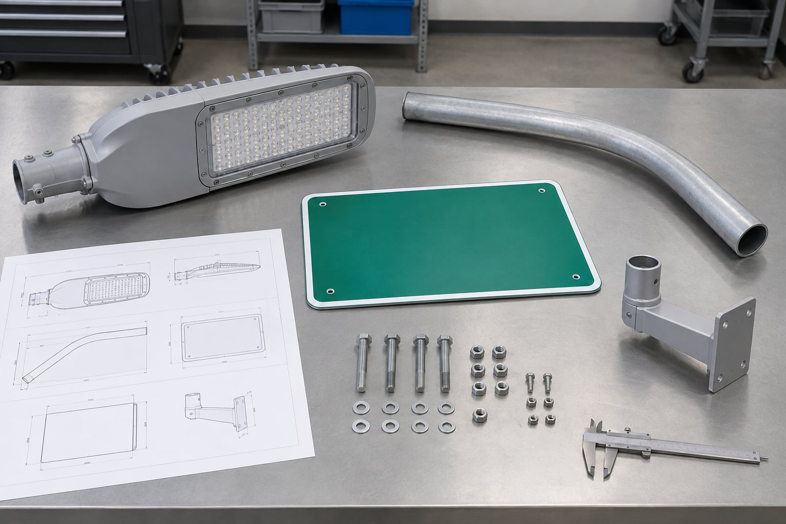 Separate roadway luminaire arm sign panel camera bracket and fasteners for a pole load schedule