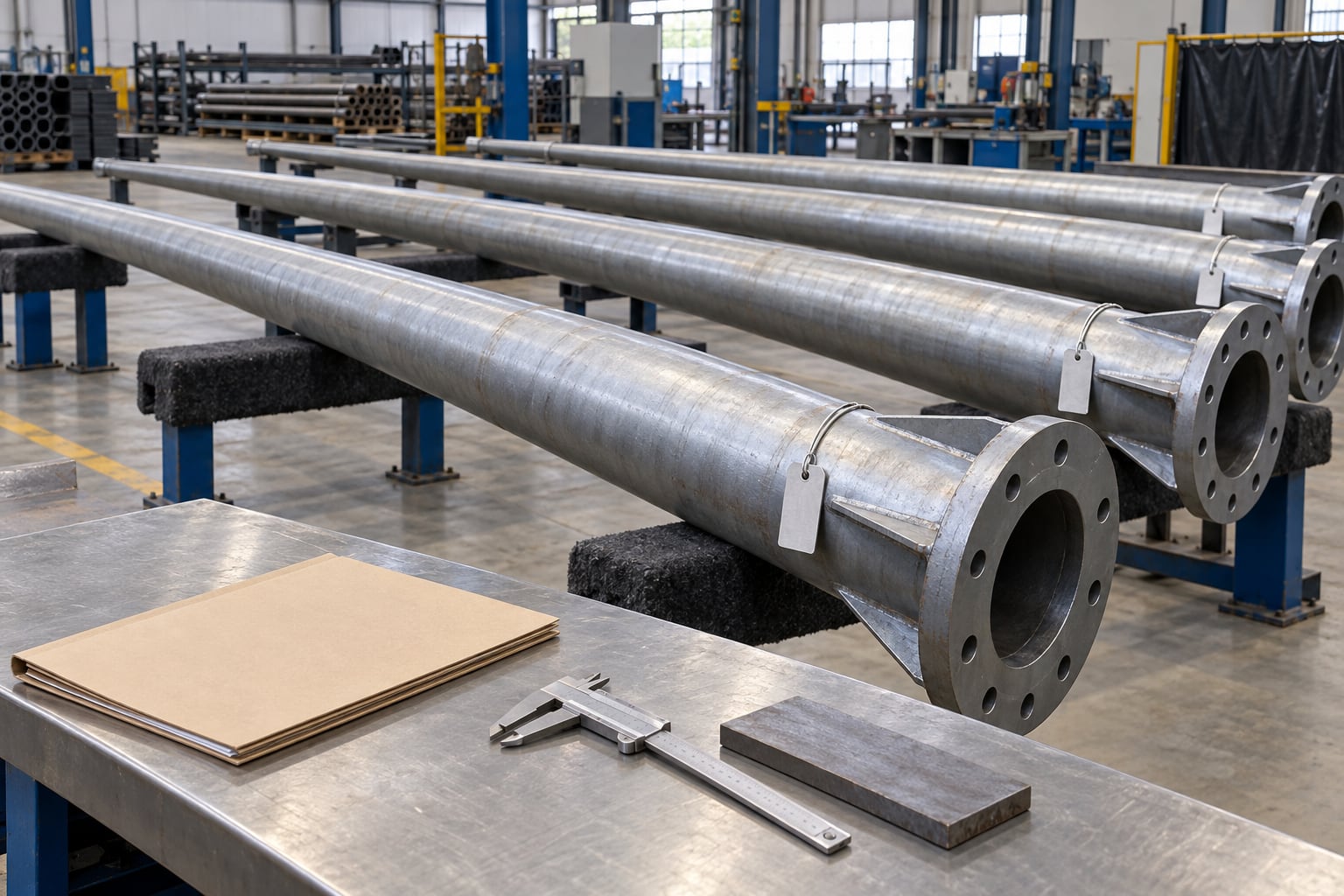 Material identification and traceability records checked before lighting pole fabrication