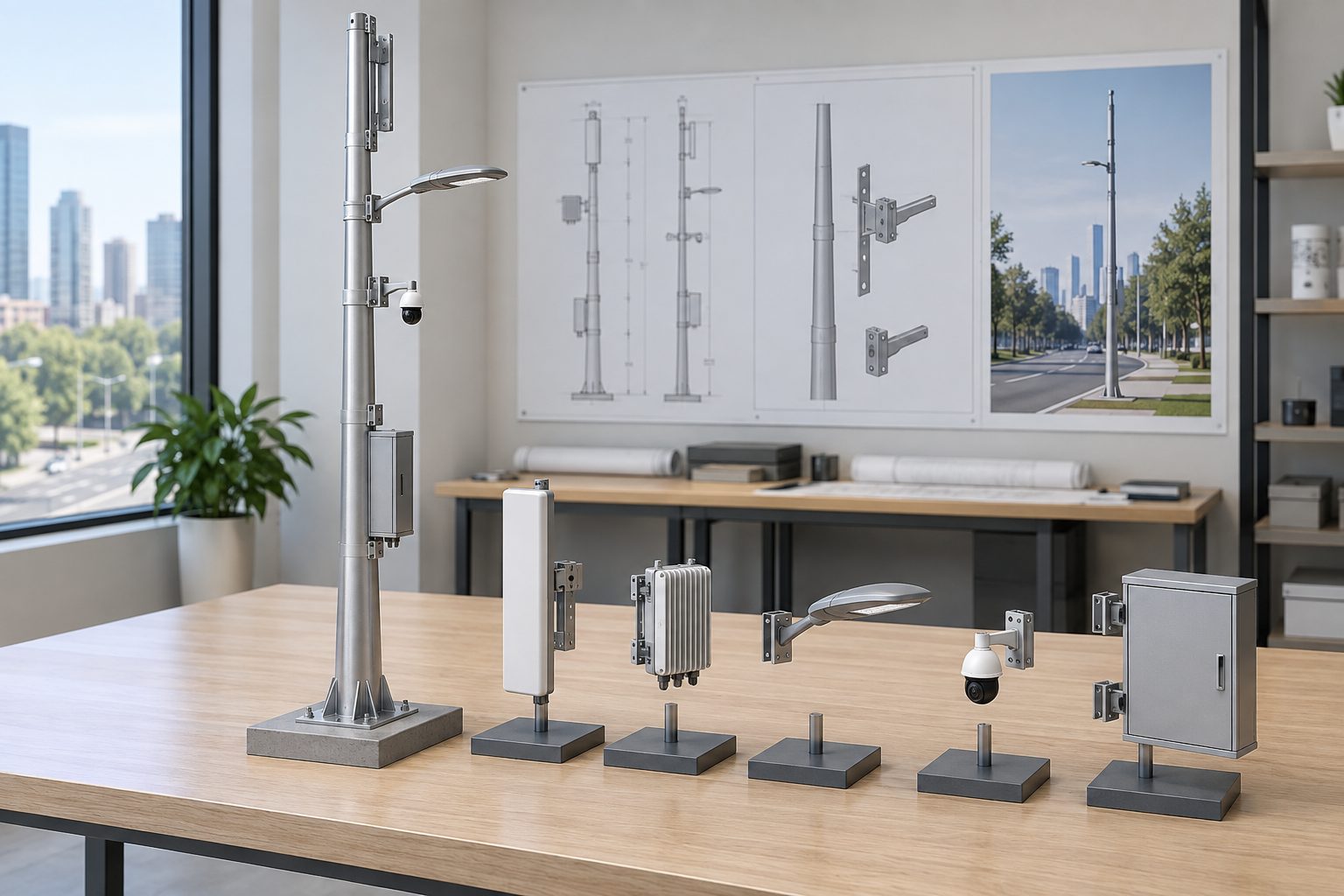 Engineering layout of separate smart-pole equipment modules and their pole interfaces